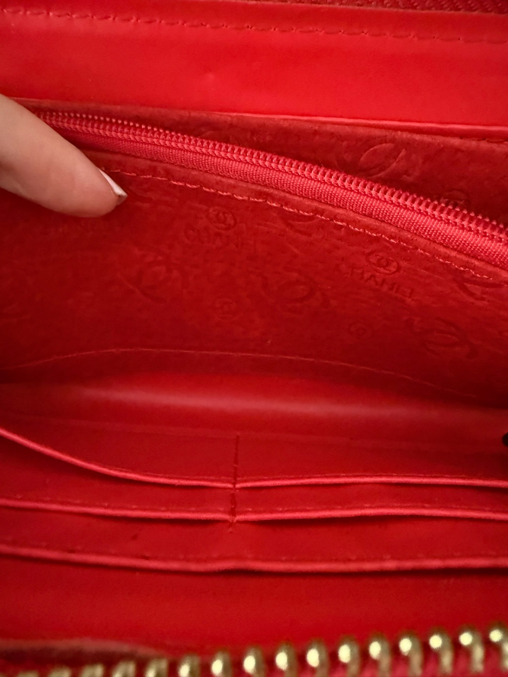 CHANEL Red Patent Quilted Zip-Around Wallet with CC Charm - Picture 7 of 9